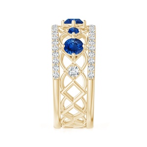 14K Solid Gold Art Deco Inspired Graduated Natural <b>Blue</b> Sapphire Gemstone and Diamond <b>Ring</b> Luxury Fine Jewelry Wedding Band <b>Ring</b> - Product Image 2
