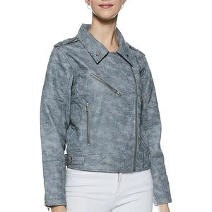 Blazer en cuir véritable gris pour femme avec col boutonné, manches longues, style hiver, doublure en laine, doublure en soie, séchage rapide - Product Image 1