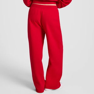 Pantalones de chándal de punto de algodón rojo de cintura alta para mujer, de pierna ancha, con cordón, ajuste holgado, largos, de color liso, para otoño - Product Image 2