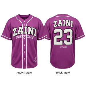 Camiseta de Béisbol para Hombre, Malla de Poliéster Premium de 150 GSM, Ropa Deportiva Morada con Ribete Blanco, Logotipo Personalizado en Tela Tackle Twill, Número de Equipo Pro - Product Image 1