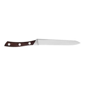 Couteaux de cuisine à lame dentelée avec manche en bois brun et triple rivet argenté pour trancher les tomates, les légumes et la préparation culinaire - Product Image 2