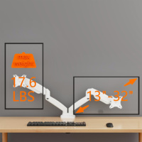 Soporte de Escritorio AUKI para Dos Monitores, Resistente, con Resorte de Gas, Soporte VESA para Monitores de hasta 32 Pulgadas, Color Blanco, Ajustable en Movimiento Completo