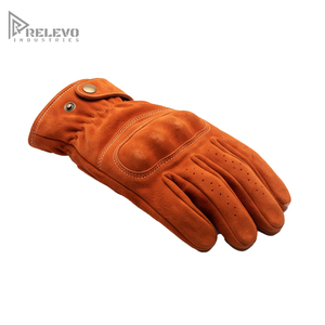 Custom Vintage Rust Orange Suede Leather Motorcycle Gloves, Moulded Knuckle Biker Gloves Perforated Palm Cafe Racer - Product Image 3