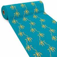 Tissu en coton bleu sarcelle de qualité supérieure, brodé en 3D – Matière à motif floral végétal vibrant pour vêtements et décoration intérieure