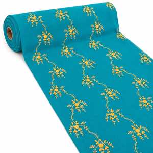 Tela de Algodón Teal Premium con Bordado 3D – Material con Motivo Floral Vibrante para Prendas de Vestir y Decoración del Hogar - Product Image 3
