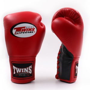 Premium Quality Custom Brand Logo Cowhide Leather Twins Boxing <b>Gloves</b> Black & Red Laced Wrist For Muay Thai Training Sports - Product Image 5