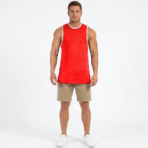 Débardeur sans manches rouge pour homme, col rond, couleur unie, tricoté, respirant, décontracté, séchage rapide, mélange de coton, vente en gros - Product Image 2