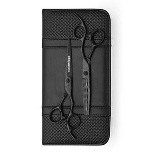 Combo de Tijeras y Desbastadores Offset Premium 2026 Negro Mate Damasco de Acero Inoxidable Duradero para Estilistas y Barberos Profesionales - Product Image 1