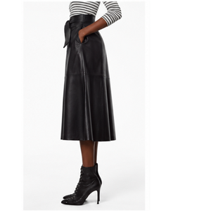 Jupe en cuir véritable noir pour femme, respirante, écologique, formelle, longueur genou, grande taille - Product Image 6