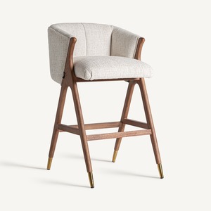 Luxury Teak Wood Upholstered Bar Chair Modern Counter <b>Stool</b> with Curved Backrest for Cafe Restaurant Island Hotel Furniture - Product Image 1