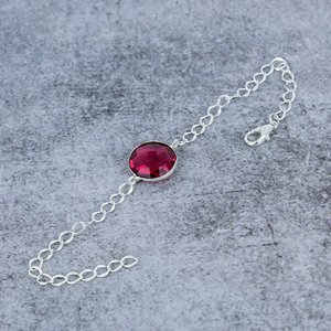 <b>Red</b> Garnet Round Shape Gemstone Bezel Setting 925 Sterling Silver Plated Bangles for Wedding Party Daily Wear Women - Product Image 2