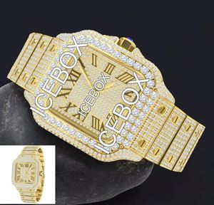 Montre-bracelet pour homme en acier inoxydable carré avec boîtier en moissanite, résistante à l'eau 10 bars, cadran en verre entièrement serti de diamants en moissanite - Product Image 3