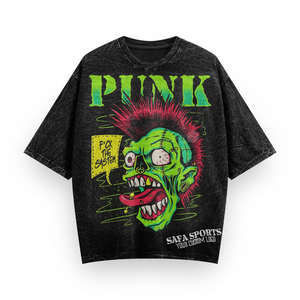 T-shirt graphique surdimensionné en coton délavé à l'acide avec logo vintage, imprimé DTG, pour hommes, style streetwear, personnalisable, pour fabricants de vêtements - Product Image 3