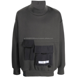 Oem moda Vintage sólido gris de gran tamaño bolsillos de carga para hombre sudadera gruesa suave poliéster algodón cuello simulado sudadera juvenil - Product Image 4