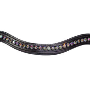Bandeau de tête de cheval en cuir rembourré, luxueux, facile à utiliser, avec boucle à bouton-pression, fait main, cristaux multicolores, diamants brillants, canal vide - Product Image 6