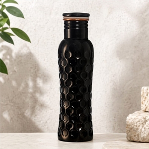 Artisanal Honeycomb Design Glass Bottle Premium Embossed Beverage <b>Container</b> Handcrafted Style Leak Proof Metal Cap Bottle For El - Product Image 2