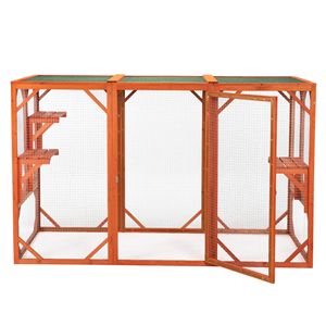 Maison pour chat en bois orange avec perchoirs en asphalte imperméables Cage pour chat en plein air Meubles pour animaux de compagnie - Product Image 3