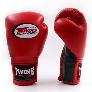 Premium Quality Custom Brand Logo Cowhide Leather Twins Boxing <b>Gloves</b> Black & Red Laced Wrist For Muay Thai Training Sports - Product Image 3