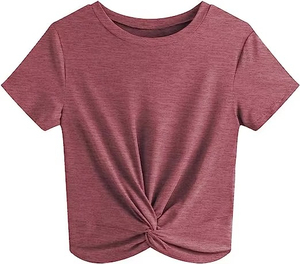 <b>Top</b> Quality Women <b>Crop</b> <b>Top</b> T-Shirt Short Sleeve Crew Neck Solid Color Knitted Casual Wear Spring Summer Cheap price OEM - Product Image 6