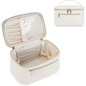 Trousse de Maquillage de Voyage en Cuir Végan pour Femme, Organisateur de Pinceaux Cosmétiques Breveté en Blanc Laiteux - Product Image 1