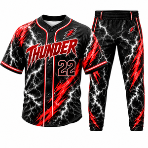 ชุดยูนิฟอร์มเบสบอล Thunder แบบพิมพ์ลาย Sublimation เสื้อและกางเกงสำหรับผู้ชาย ผู้ใหญ่ ระบายอากาศได้ดี ผลิตจากโพลีเอสเตอร์ ชุดกีฬาสำหรับสโมสรและทีม - Product Image 2