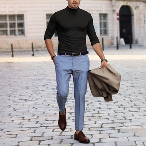 <b>Mens</b> <b>Turtle</b> High <b>Neck</b> Fashionwear Lightweight Cotton Spandex Stretchable Long Sleeve Top Fashionable Piece For All Season - Product Image 6