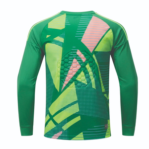 Camiseta de portero para hombre, manga larga, acolchada, con estampado geométrico verde, cuello en V, absorbe la humedad, ropa deportiva de manga completa. - Product Image 6
