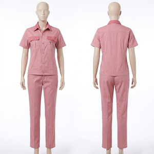 Uniforme de travail rouge pour femmes, tissu durable en polycoton 245 GSM, manches courtes, broderie personnalisée, logo imprimé, ensemble d'uniformes - Product Image 3