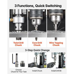 Trapano Magnetico da 1550 W con Diametro di Foratura di 2,4 Pollici, 2922 Lbf di Potenza, Cono Morse, Velocità Regolabile 0-600 RPM per Varie Applicazioni - Product Image 3