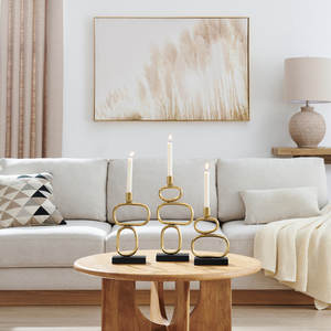 Ensemble de 3 bougeoirs en métal doré, centre de table décoratif pour la décoration intérieure, présentation sur table ou éclairage d'ambiance, cadeau - Product Image 2