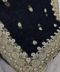Sari en tissu fantaisie brodé avec perles et diamants, avec blouse non cousue 85054 NOIR - Product Image 4