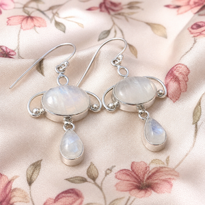Natural Double Rainbow Moonstone <b>Dangle</b> <b>Earrings</b> Rose Gold Plated Luxury Artisan Boho Gemstone Drop <b>Earrings</b> Pure 925 Sterling - Product Image 5