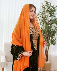 Awais House Women's Velvet Abaya Floor Length <b>Plus</b> <b>Size</b> Embroidered Sweetheart Neck Long Sleeve Modest Summer Middle East Prayer - Product Image 3