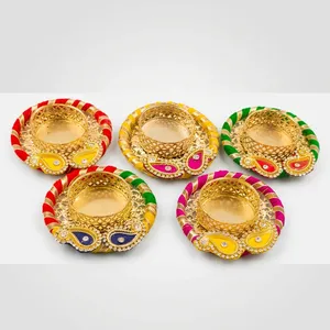 Handmade Round <b>Tea</b> <b>Light</b> Holder with Colorful Embroidered Base for Home Decoration Christmas & Easter Religious Activities - Product Image 1