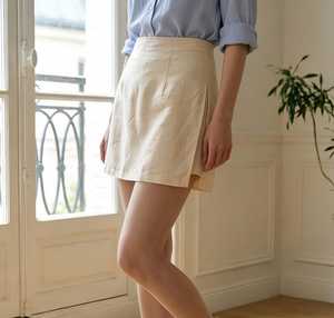 Women Solid ODM Linen Mini <b>Skirt</b> Natural Waist A-Line Casual Summer Short <b>Skirt</b> Side Slit Lightweight - Product Image 5