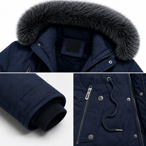 Winter Solid Color Hooded Men's Fleece <b>Jacket</b> Plain Dyed Long Stand Collar Polyester/Cotton Thick Slim Fit Winter Men Parka - Product Image 4