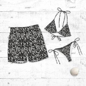 Ensemble de maillots de bain assortis pour couple, imprimé floral personnalisé, bikini string de haute qualité, tenues de plage - Product Image 1