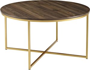 Nordic Modern Simple Round Solid Wooden Coffee <b>Table</b> Living Room Metal Coffee <b>Table</b> with Golden Base - Product Image 3