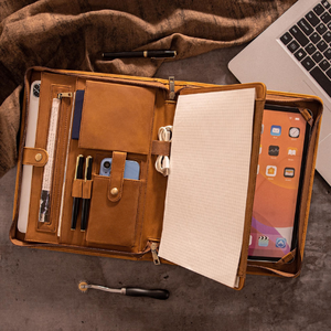 Personalized Top Grain Leather Portfolio A4 Custom Folder <b>Notepad</b> Case Business Padfolio Document Organizer - Product Image 4