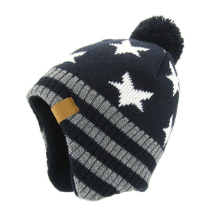 Chapeau d'hiver unisexe avec cache-oreilles et pompon, motif étoile, bonnet tricoté pour usage extérieur, 100% acrylique, style décontracté, taille adulte 56-58CM - Product Image 2