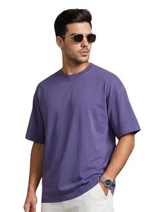 T-shirt décontracté à manches courtes et col rond pour homme, coupe classique, en coton jersey épais teint en fil, couleur unie, avec logo frontal - Product Image 1