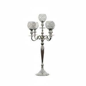 En gros, Candelabre à 5 bras en métal nickelé avec coupelle en cristal, nouveau design, fait main, porte-bougie chauffe-plat pour décoration de centre de table - Product Image 1