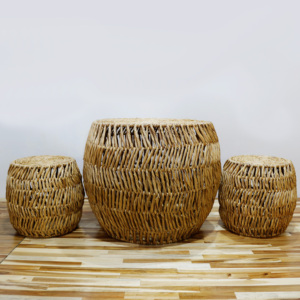 Water Hyacinth Wicker Round <b>Stool</b> Set Natural Rustic Outdoor <b>Garden</b> Furniture Durable Handmade - Product Image 2