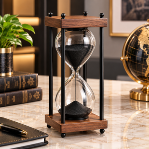 Reloj de arena artesanal con base de madera, temporizador de arena negro, reloj de arena decorativo antiguo, reloj de arena único de 30 minutos, 10 pulgadas, para el hogar u oficina. - Product Image 1