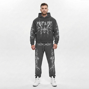 Survêtement imprimé pour homme, tendance hiver, à capuche, décontracté, uni, 100% coton, tissu confortable, prix abordable - Product Image 4