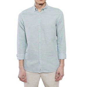 Camisa formal ajustada para hombre 100% algodón transpirable dobby tela verde claro ropa de oficina con botones OEM etiqueta privada personalizada - Product Image 6