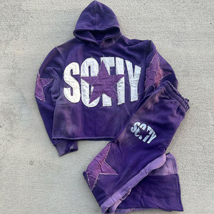 Custom Sunfade Embroidery Hooded Solid Winter <b>Tracksuit</b> 100% Cotton Fleece Fully Customized Design for Casual Streetwear Unisex - Product Image 5