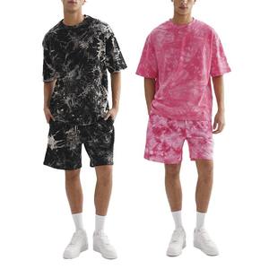 Conjunto de Camiseta y Pantalones Cortos de Algodón Puro, Transpirable, de Corte Holgado, con Diseño Tie Dye, para Hombres y Adolescentes, Talla Grande, Informal, para Verano - Product Image 1