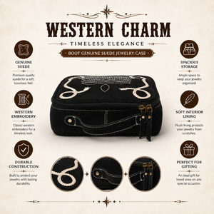 Étui à bijoux en cuir suédé véritable avec broderie western, organiseur de voyage, boîte de rangement à fermeture éclair, étui à bijoux portable pour femme - Product Image 5