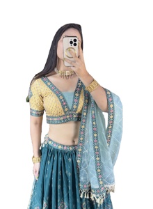 One Quality Up Aqua Green Lahenga Choli (entièrement cousu) - Product Image 1